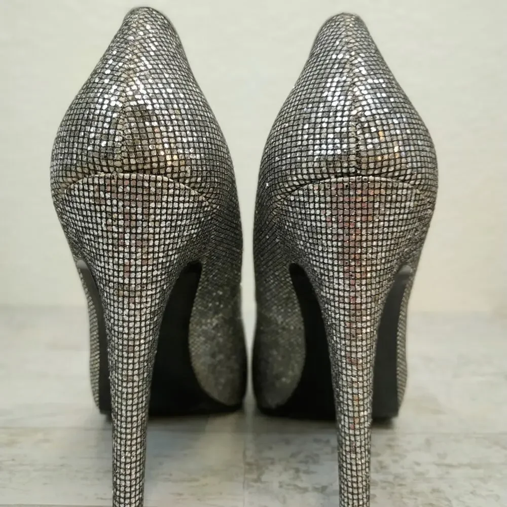 BCBG Silver/Candie Glitter Parade Platform Heels